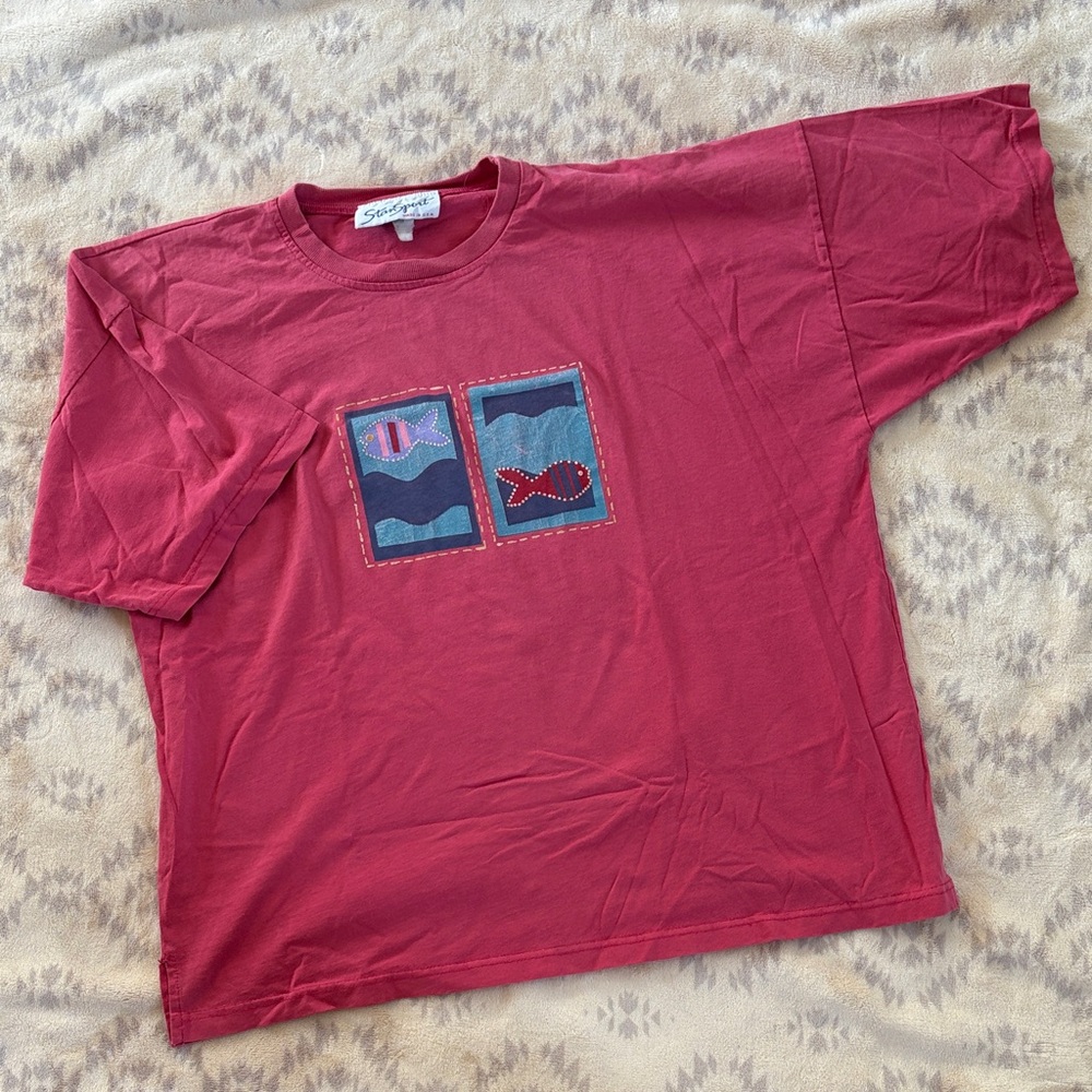 Stan Sport | Washed Red Graphic T-Shirt with Fish Design | Size ?
